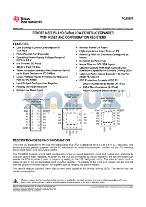 PCA9557DBR datasheet - REMOTE 8-BIT I2C AND SMBus LOW-POWER I/O EXPANDER WITH RESET AND CONFIGURATION REGISTERS