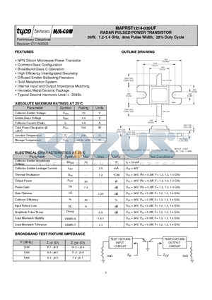 MAPRST1214-030UF datasheet - RADAR PULSED POWER TRANSISTOR