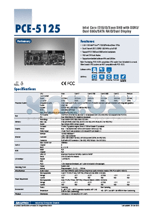 PCE-5125QVG-00A1E datasheet - Intel Core i7/i5/i3/Xeon SHB with DDR3/Dual GbEs/SATA RAID/Dual Display