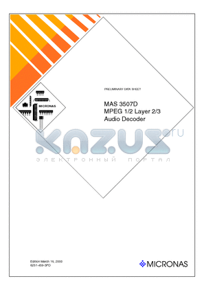 MAS3507D datasheet - MPEG 1/2 Layer 2/3 Audio Decoder