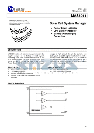 MAS6011 datasheet - Solar Cell System Manager