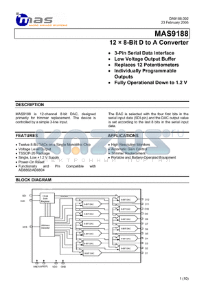 MAS9188A2UC06 datasheet - 12  8-Bit D to A Converter