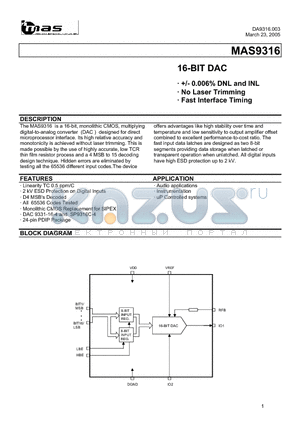 MAS9316N datasheet - 16-BIT DAC