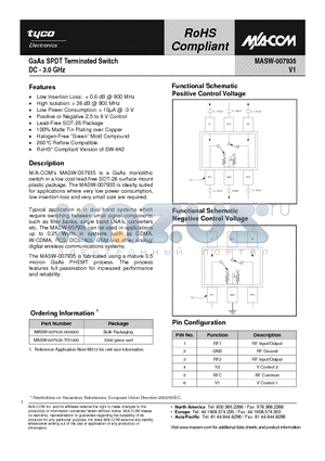 MASW-007935 datasheet - GaAs SPDT Terminated Switch DC - 3.0 GHz