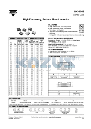 IMC-1008 datasheet - High Frequency, Surface Mount Inductor