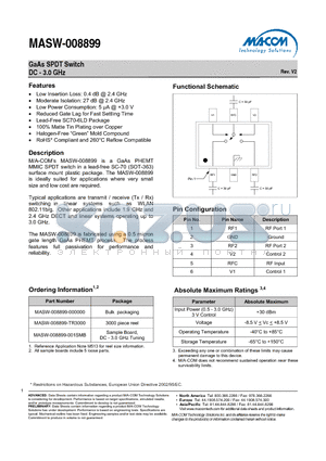 MASW-008899-TR3000 datasheet - GaAs SPDT Switch DC - 3.0 GHz