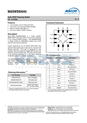 MASWSS0040 datasheet - GaAs DPDT Diversity Switch 0.5 - 3.0 GHz