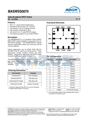 MASWSS0070SMB datasheet - GaAs Broadband SPDT Switch