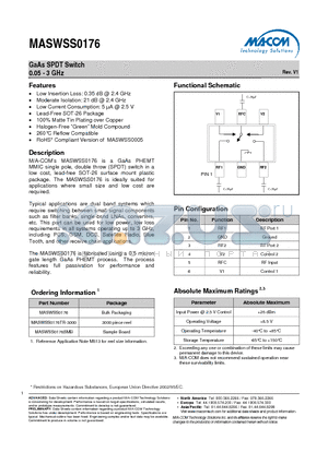 MASWSS0176 datasheet - GaAs SPDT Switch 0.05 - 3 GHz