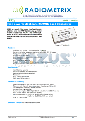 FPX3 datasheet - High power Multichannel 869MHz band transceiver