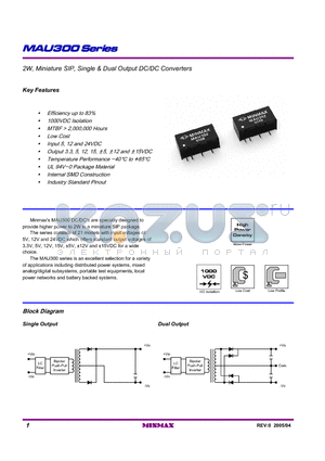 MAU304 datasheet - 2W, Miniature SIP, Single & Dual Output DC/DC Converters