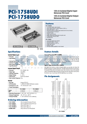 PCI-1758UDI datasheet - 128-ch Isolated Digital Input Universal PCI Card