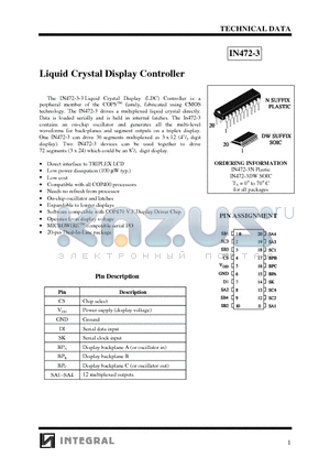 IN472-3 datasheet - Liquid Crystal Display Controller