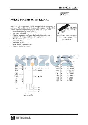 IN5851 datasheet - PULSE DIALER WITH REDIAL