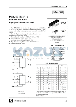 IN74AC112 datasheet - Dual J-K Flip-Flop with Set and Reset High-Speed Silicon-Gate CMOS