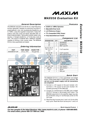 MAX038 datasheet - Evaluation Kit