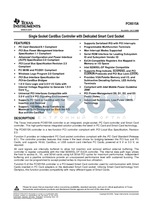 PCI6515A datasheet - Single Socket CardBus Controller with Dedicated Smart Card Socket