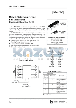 IN74AC245DW datasheet - Octal 3-State Noninverting Bus Transceiver High-Speed Silicon-Gate CMOS