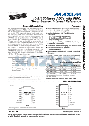 MAX1028BEEPT datasheet - 10-Bit 300ksps ADCs with FIFO, Temp Sensor, Internal Reference