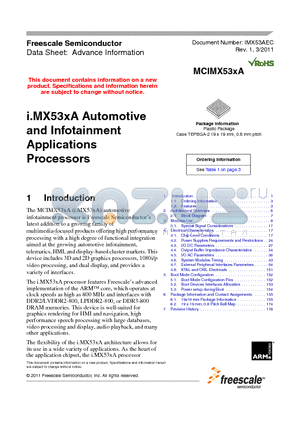 PCIMX536AVV8B datasheet - i.MX53xA Automotive and Infotainment Applications Processors