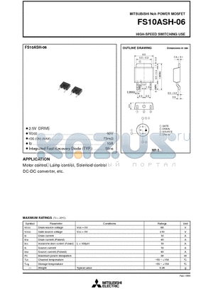FS10ASH-06 datasheet - Nch POWER MOSFET HIGH-SPEED SWITCHING USE