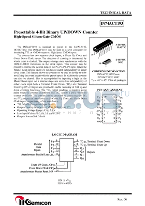 IN74ACT193 datasheet - Presettable 4-Bit Binary UP/DOWN Counter High-Speed Silicon-Gate CMOS