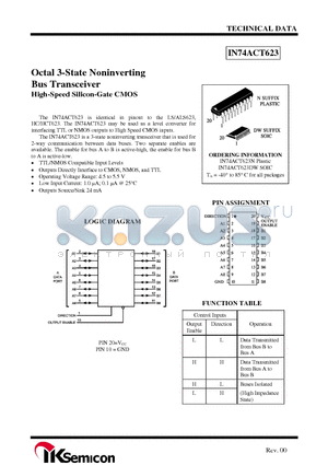 IN74ACT623 datasheet - Octal 3-State Noninverting Bus Transceiver High-Speed Silicon-Gate CMOS