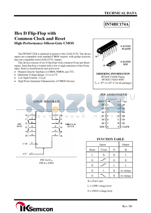 IN74HC174A datasheet - Hex D Flip-Flop with Common Clock and Reset High-Performance Silicon-Gate CMOS