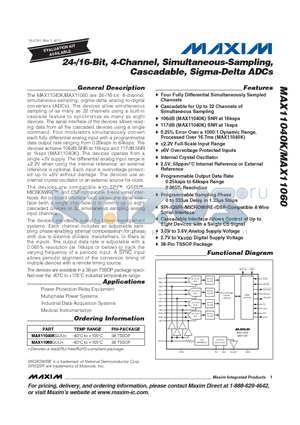 MAX11060GUU datasheet - 24-/16-Bit, 4-Channel, Simultaneous-Sampling, Cascadable, Sigma-Delta ADCs