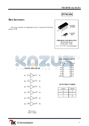 IN74LS04 datasheet - Hex Inverters