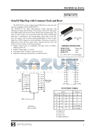 IN74LV273 datasheet - Octal D Flip-Flop with Common Clock and Reset