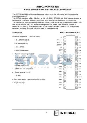 IN80C39N datasheet - CMOS SINGLE-CHIP 8-BIT MICROCONTROLLER