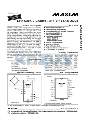 MAX111ACPE datasheet - Low-Cost, 2-Channel, a14-Bit Serial ADCs