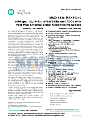 MAX11340 datasheet - 500ksps, 12-/10-Bit, 4-/8-/16-Channel ADCs