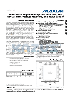 MAX11358BCTL+ datasheet - 16-Bit Data-Acquisition System with ADC, DAC, UPIOs, RTC, Voltage Monitors, and Temp Sensor