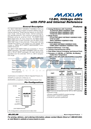 MAX11626 datasheet - 12-Bit, 300ksps ADCs with FIFO and Internal Reference