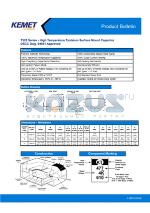 T525B107M004AH4095 datasheet - High Temperature Tantalum Surface Mount Capacitor