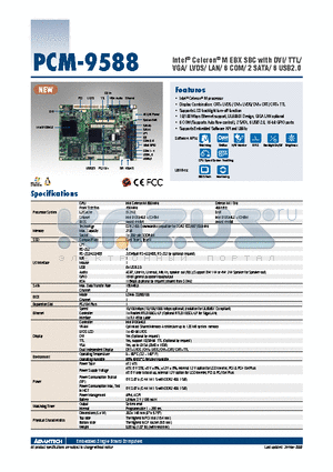 PCM-9588Z2-1GS0A1E datasheet - Intel^ Celeron^ M EBX SBC with DVI/ TTL/VGA/ LVDS/ LAN/ 6 COM/ 2 SATA/ 6 USB2.0