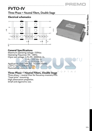 FVTO100IV datasheet - Three Phase  Neutral Filters,  Double Stage