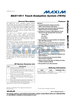 MAX11811TEVS+ datasheet - Touch Evaluation System (TEVS)