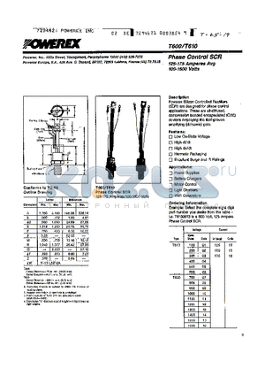 T6100418 datasheet - Phase Control SCR (125-175 Amperes Avg 100-1600 Volts)