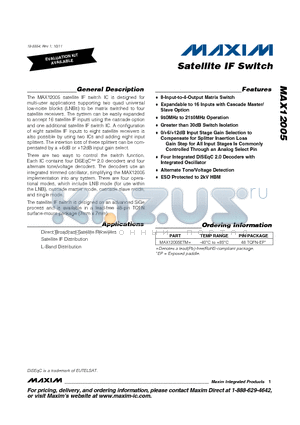 MAX12005 datasheet - Satellite IF Switch