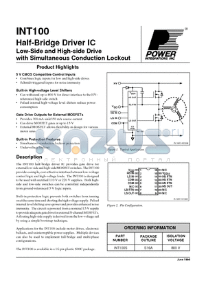 INT100 datasheet - Low-Side and High-side Drive with Simultaneous Conduction Lockout