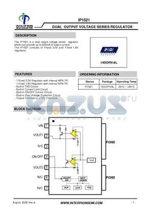 IP1521 datasheet - DUAL OUTPUT VOLTAGE SERIES REGULATOR