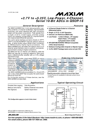 MAX1249BEPE datasheet - 2.7V to 5.25V, Low-Power, 4-Channel, Serial 10-Bit ADCs in QSOP-16