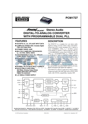 PCM1727 datasheet - Stereo Audio DIGITAL-TO-ANALOG CONVERTER WITH PROGRAMMABLE DUAL PLL TM