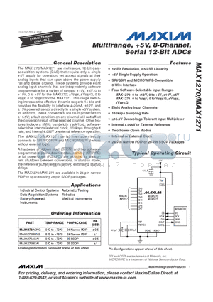 MAX1270 datasheet - Multirange, 5V, 8-Channel, Serial 12-Bit ADCs