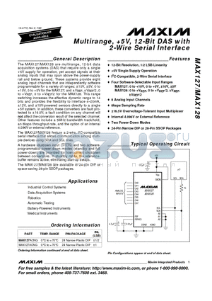 MAX128 datasheet - Multirange, 5V, 12-Bit DAS with 2-Wire Serial Interface