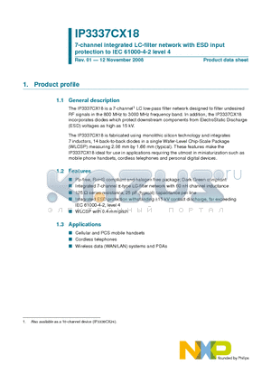 IP3337CX18/LF datasheet - 7-channel integrated LC-filter network with ESD input protection to IEC 61000-4-2 level 4