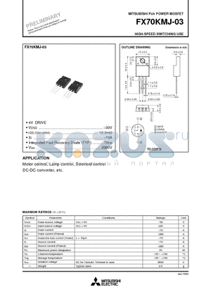 FX70KMJ-03 datasheet - Pch POWER MOSFET HIGH-SPEED SWITCHING USE